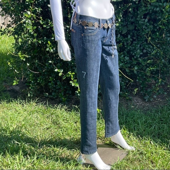 7 FAMK Dark Pleated Embroidered Bootcut Jeans - Picture 8 of 15